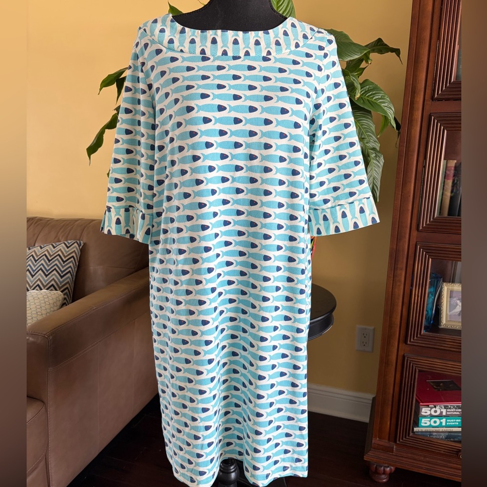 Lucille dress from Sailor-Sailor with fish motif- Large